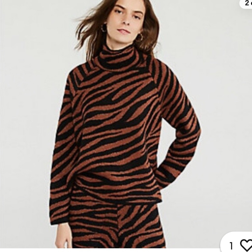 Ann Taylor Animal Print Jacquard Mock Neck Sweater Brown Black NWT Size M